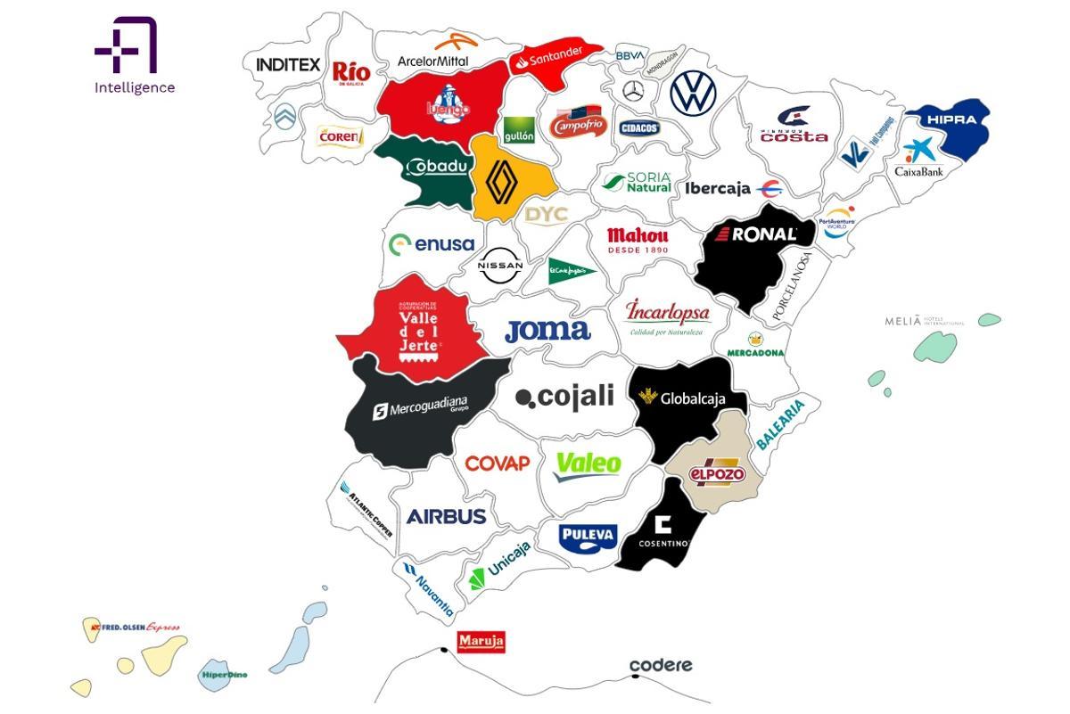 Mapa de las empresas mas importantes de España por provincia
