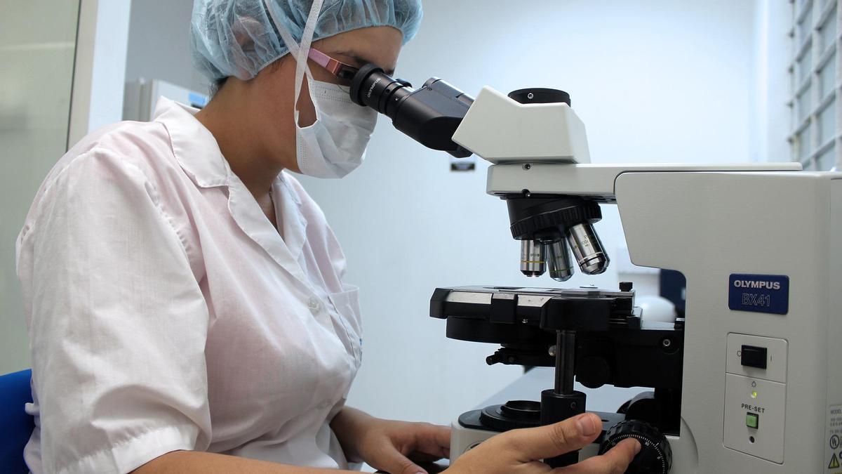 Investigadora en un laboratorio veterinario.