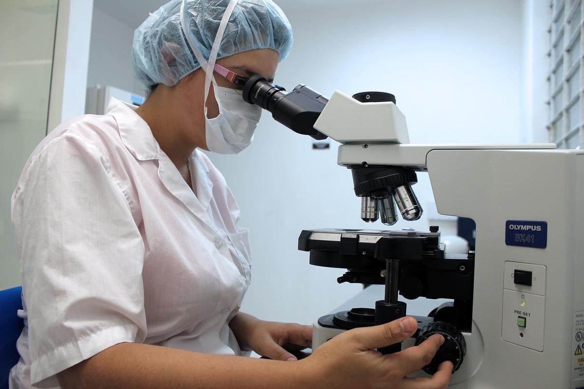 Investigadora en un laboratorio veterinario.