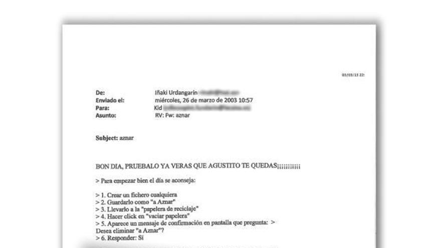 Urdangarin bromeaba sobre Aznar en sus &#039;mails&#039;