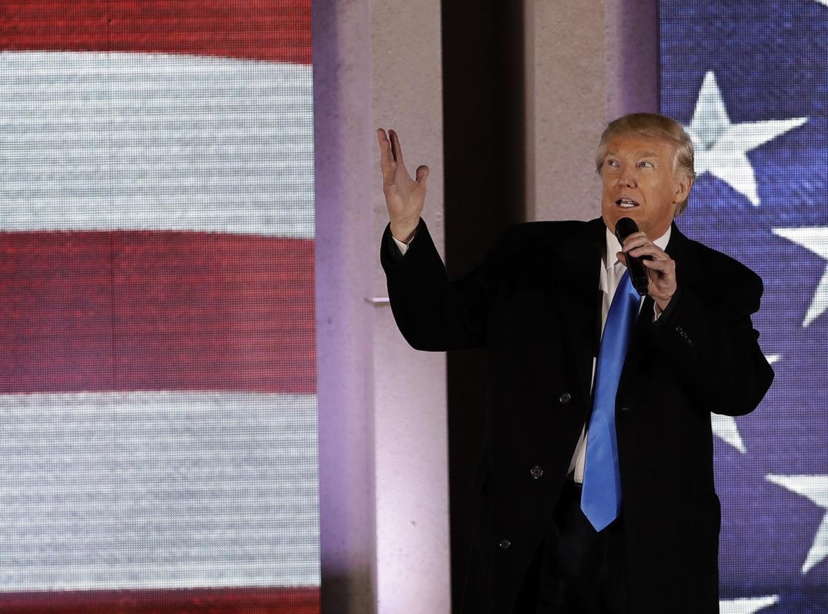 Trump, durante su discurso en los actos previos a la toma de posesión, el jueves en Washington.