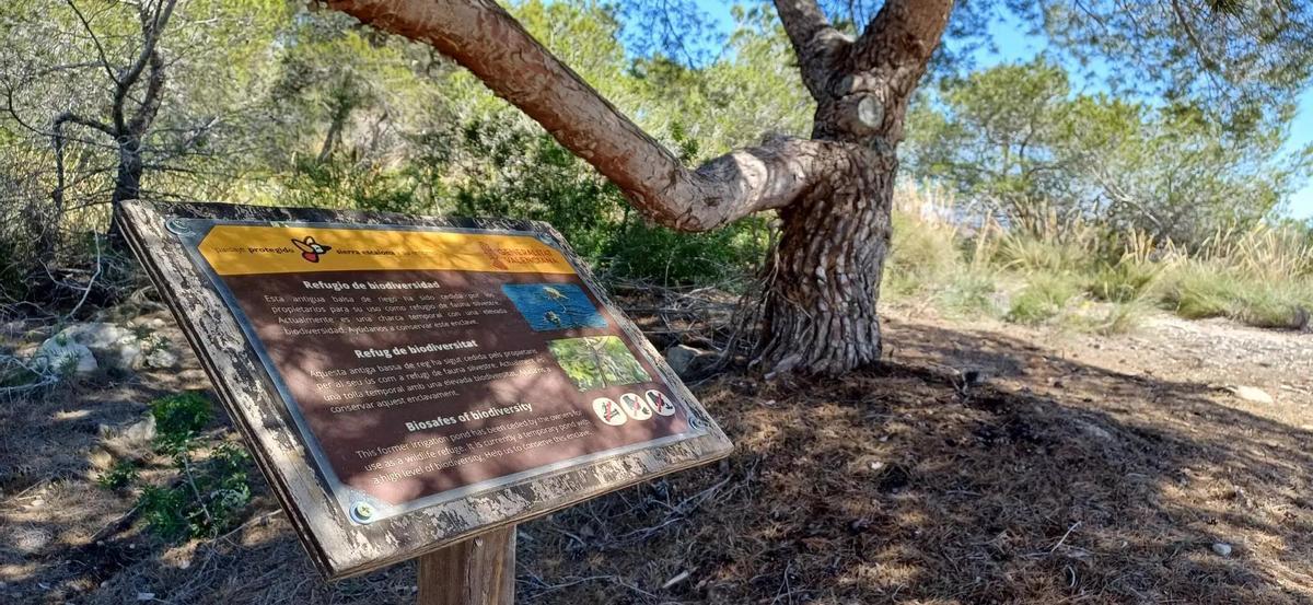 Uno de los carteles divulgativos de la ruta senderista de Los Alcores a escasos metros de la finca en la que se encuentra la casa ilegal