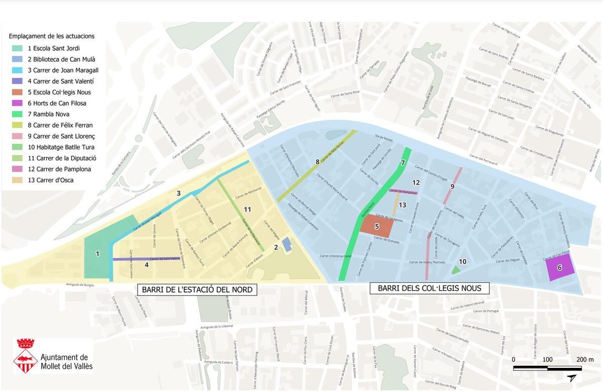 Mapa de actuaciones en los barrios Estació del Nord y Col·legis Nous
