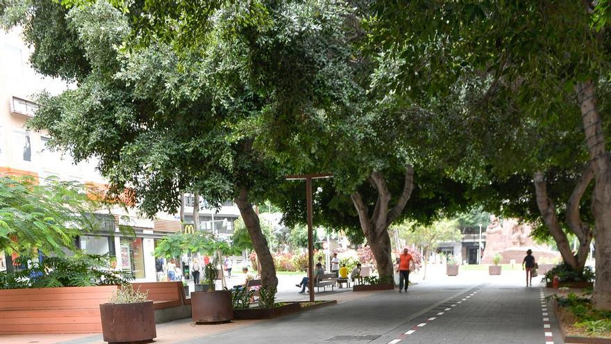 Señalización del &#039;carril bici-patinete&#039; en la Avenida Mesa y López, en Las Palmas de Gran Canaria.