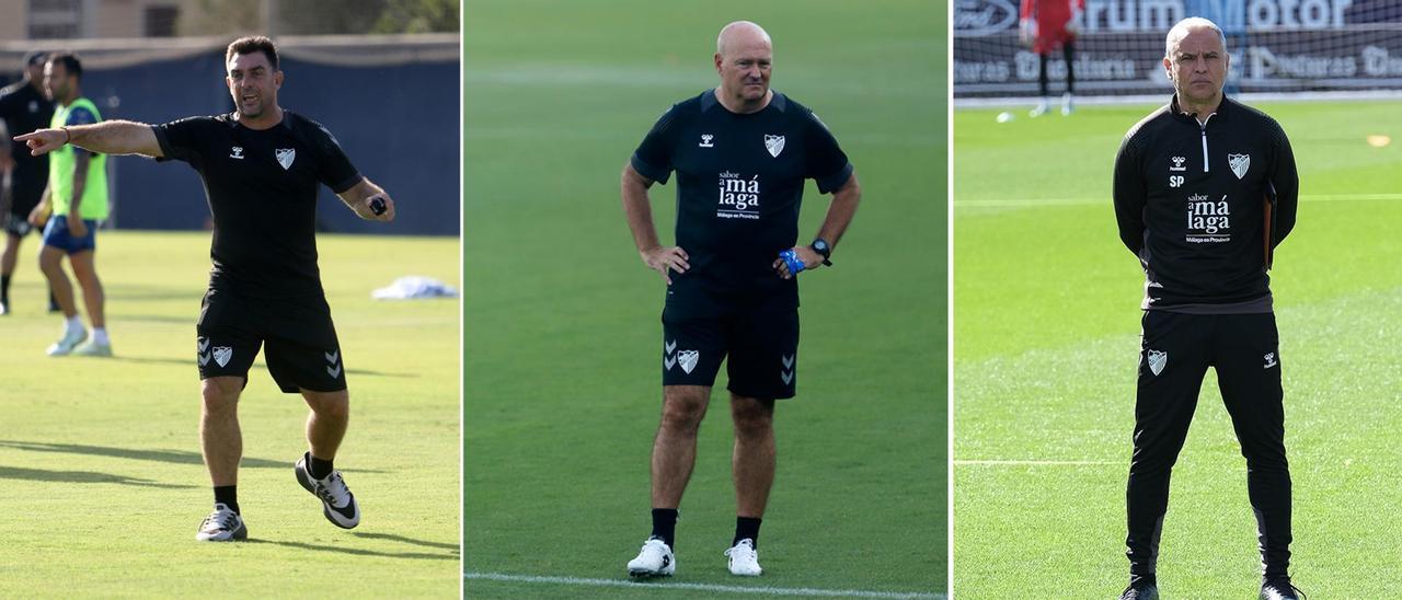 Pablo Guede, Pepe Mel y Sergio Pellicer, los tres entrenadores del Málaga CF en la temporada 22/23.