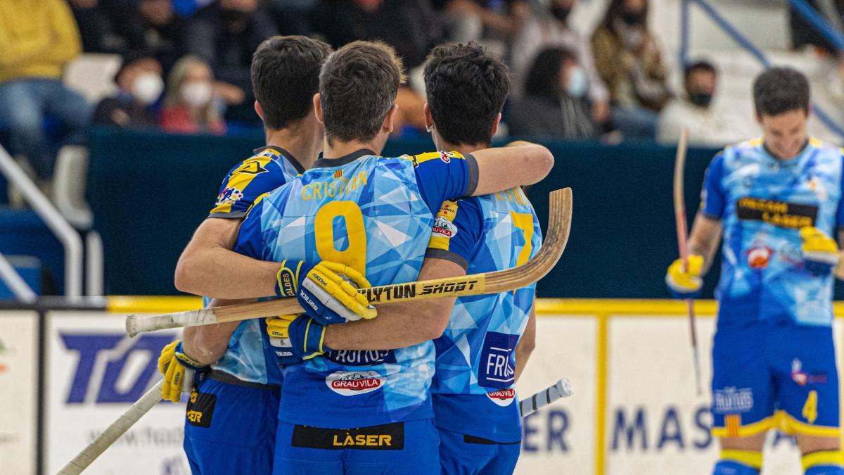 Jugadores del Recam Laser Caldes celebran una acción