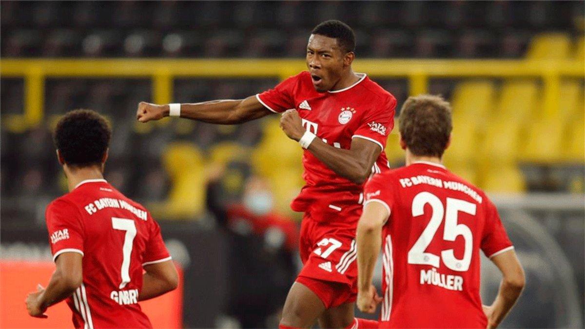 David Alaba celebra su gol ante el Dortmund