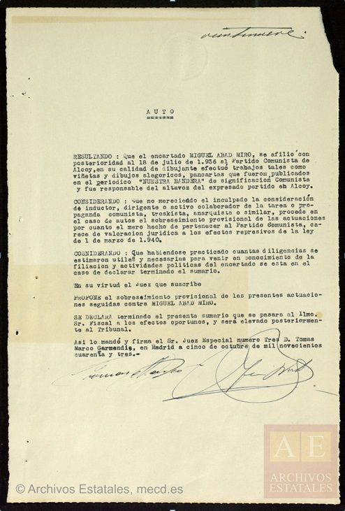 Auto de sobreseimiento de Miguel Abad