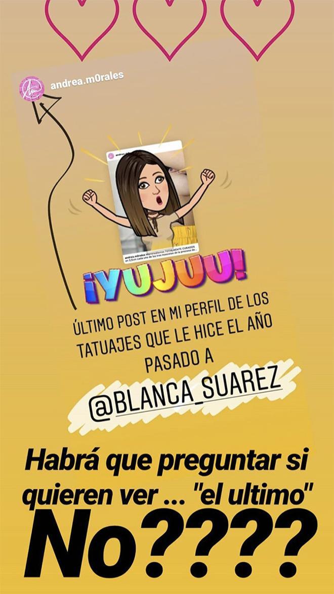 Instagram Stories de Blanca Suárez en el que habla de un posible tatuaje que se ha hecho