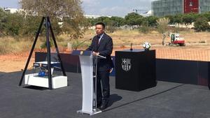 Josep Maria Bartomeu durante el acto de colocación de la primera pieda del Estadio Johan Cruyff