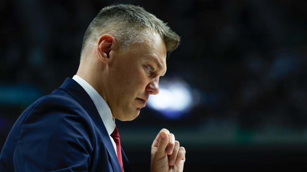 El entrenador del Barça, Sarunas Jasikevicius, durante el tercer partido de la final de la Liga Endesa