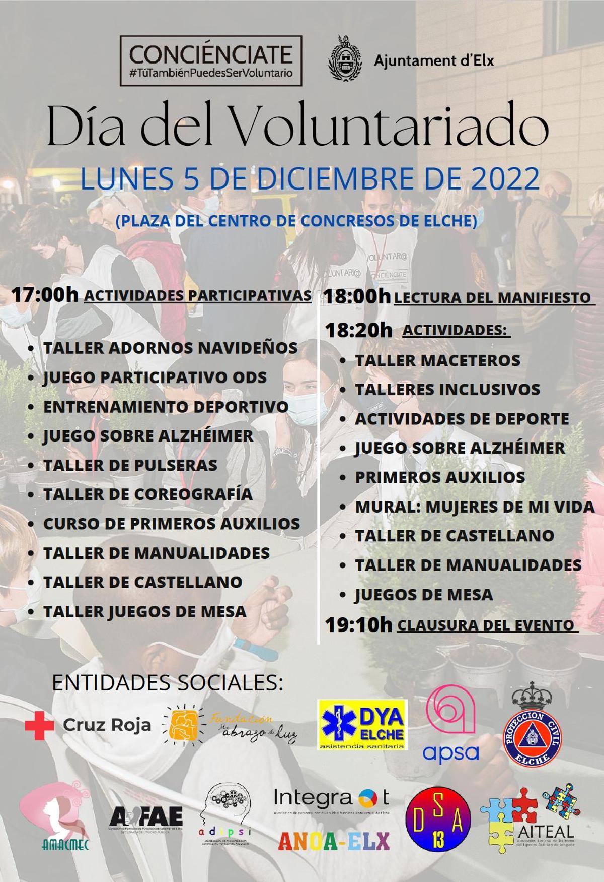 Programa de actividades por el Día del Voluntariado en Elche