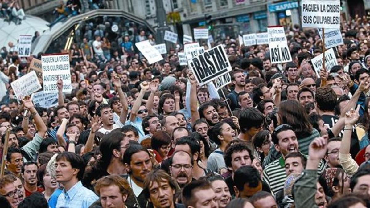 Concentración de protesta en la Puerta del Sol de Madrid, ayer.