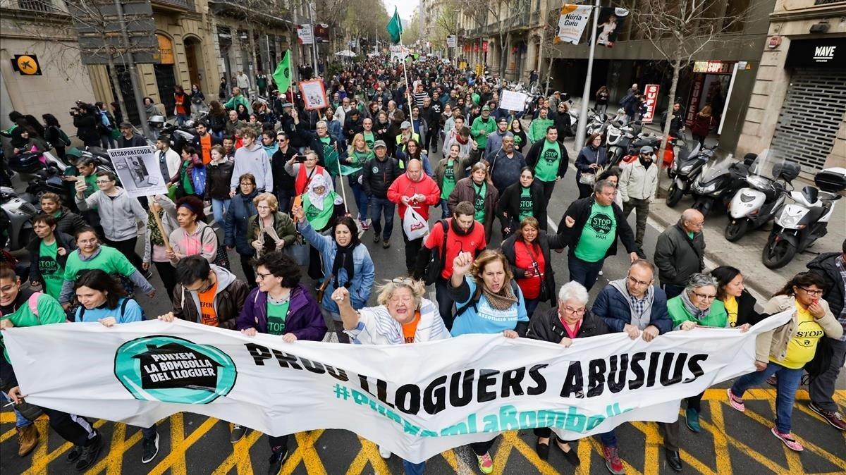 Manifestación del sindicato de inquilinos, en abril del 2019.