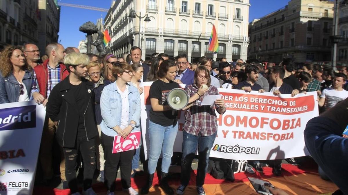 Manifestación en Madrid contra el repunte de agresiones homófobas.