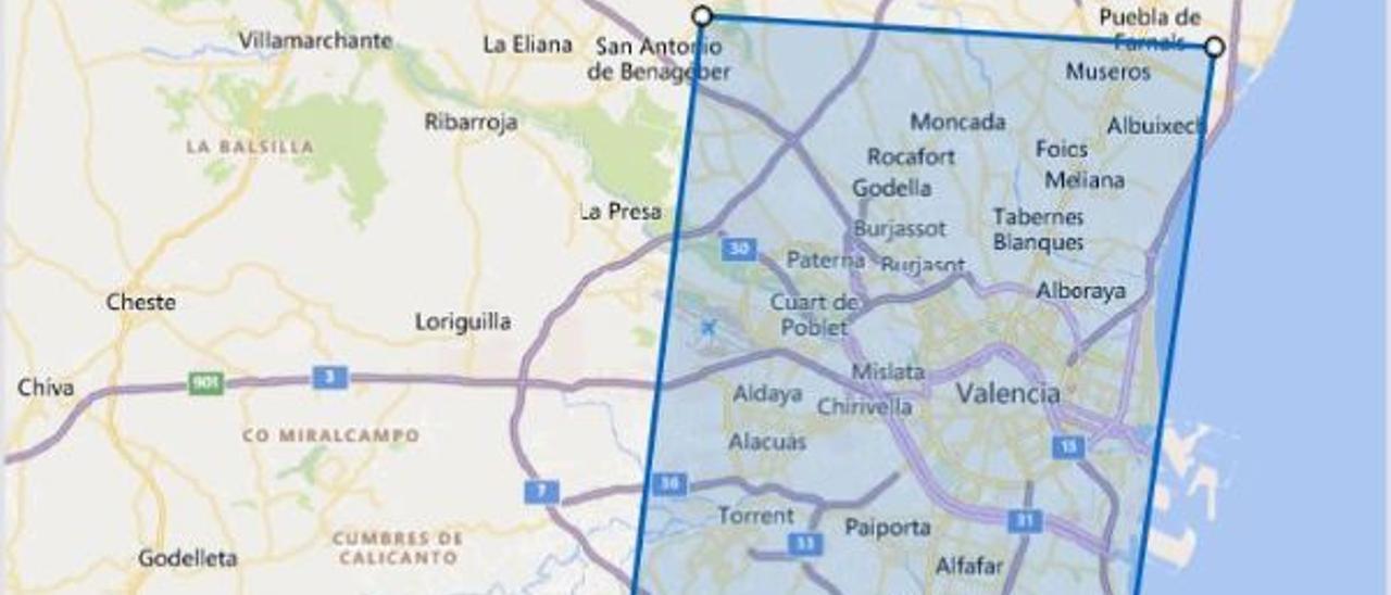 Àrea cremada pels incendis, traslladada a la ciutat de València.