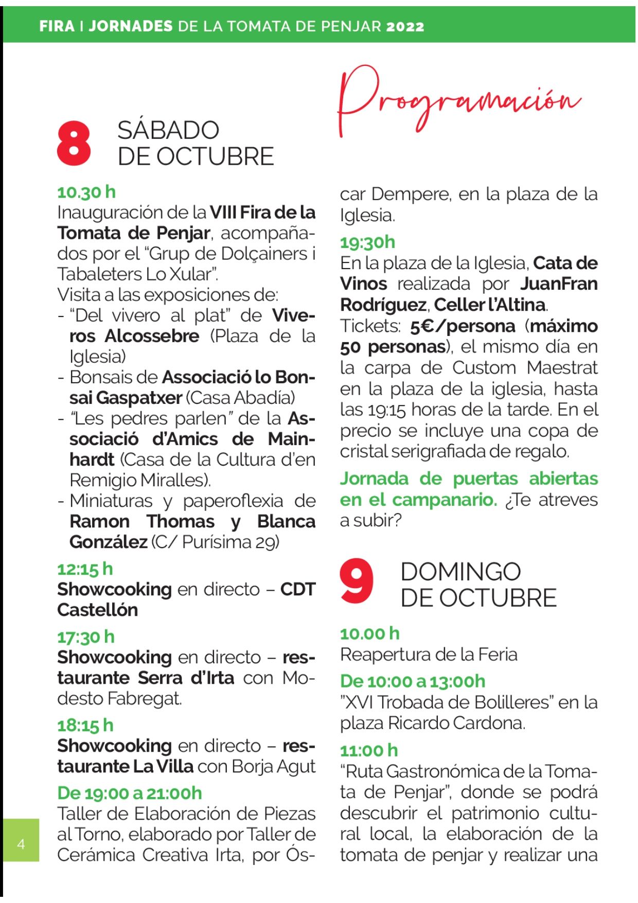 Programación de la feria con todas las actividades.