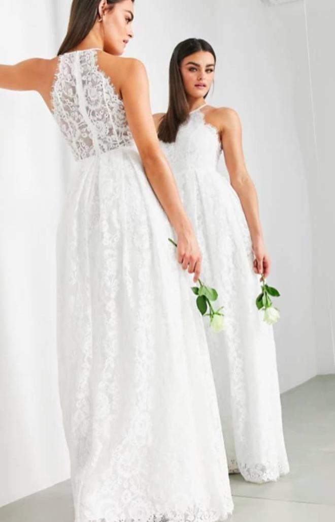 Vestido largo de novia con cuello halter de encaje de ASOS Edition