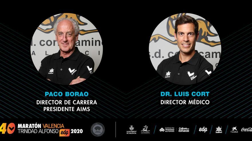 Paco Borao, presidente de la SD Correcaminos, y el doctor Luis Cort, director médico del Medio Maratón y el Maratón VLC Trinidad Alfonso EDP.