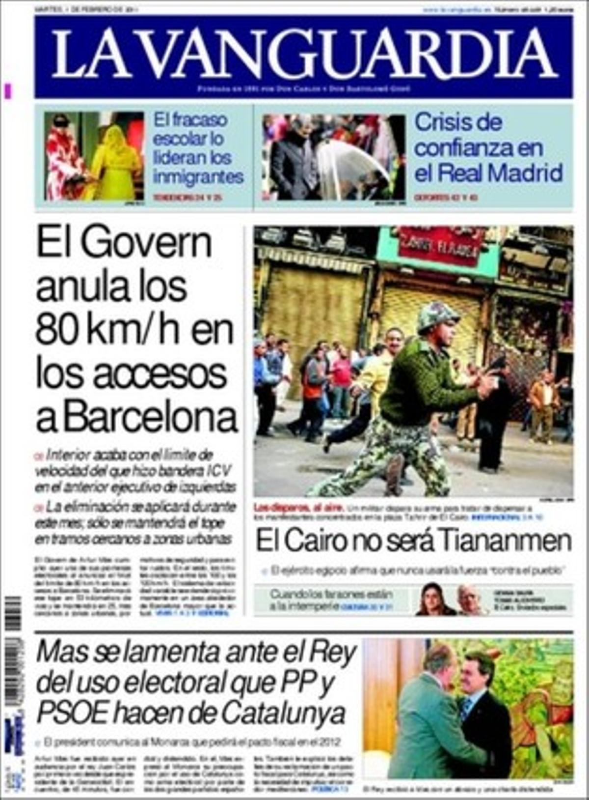 ’La Vanguardia’ destaca a més que Rodríguez Zapatero confirma que pilotarà la seva successió, que l’exercici físic frena la pèrdua de memòria en les persones grans, que el Tribunal Suprem limita l’ús de les càmeres de seguretat quan atemptin contra la intimitat d’espais privats, que Tarragona fixa el rumb cap als 185.000 habitants, i que el banc de Caja Madrid neix amb un risc immobiliari de 41.000 milions.