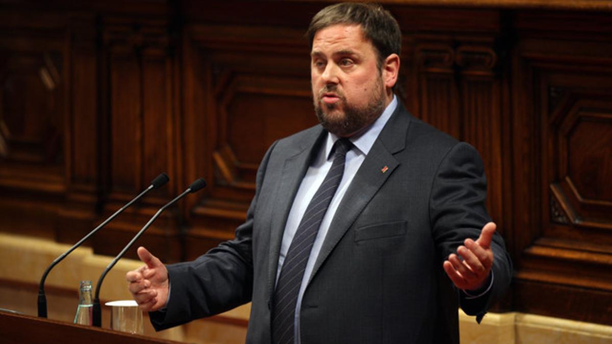 El líder de ERC, Oriol Junqueras, en el debate de investidura de Mas en el Parlament, el 20 de diciembre pasado.