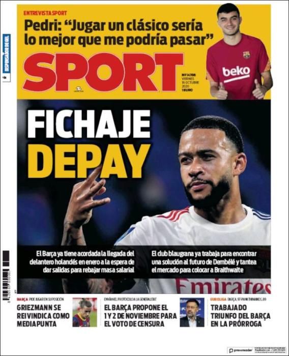 Portada SPORT viernes 16 octubre 2020