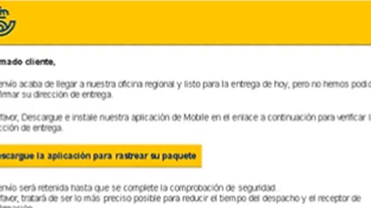 SMS de pishing enviado suplantando a Correos