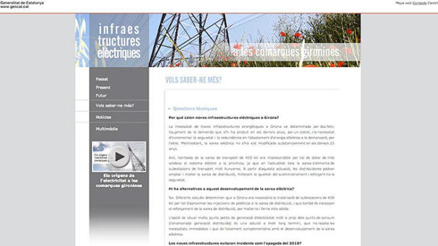 Captura del nou portal web sobre la xarxa elèctrica de Girona (http://energiagirona.gencat.cat).