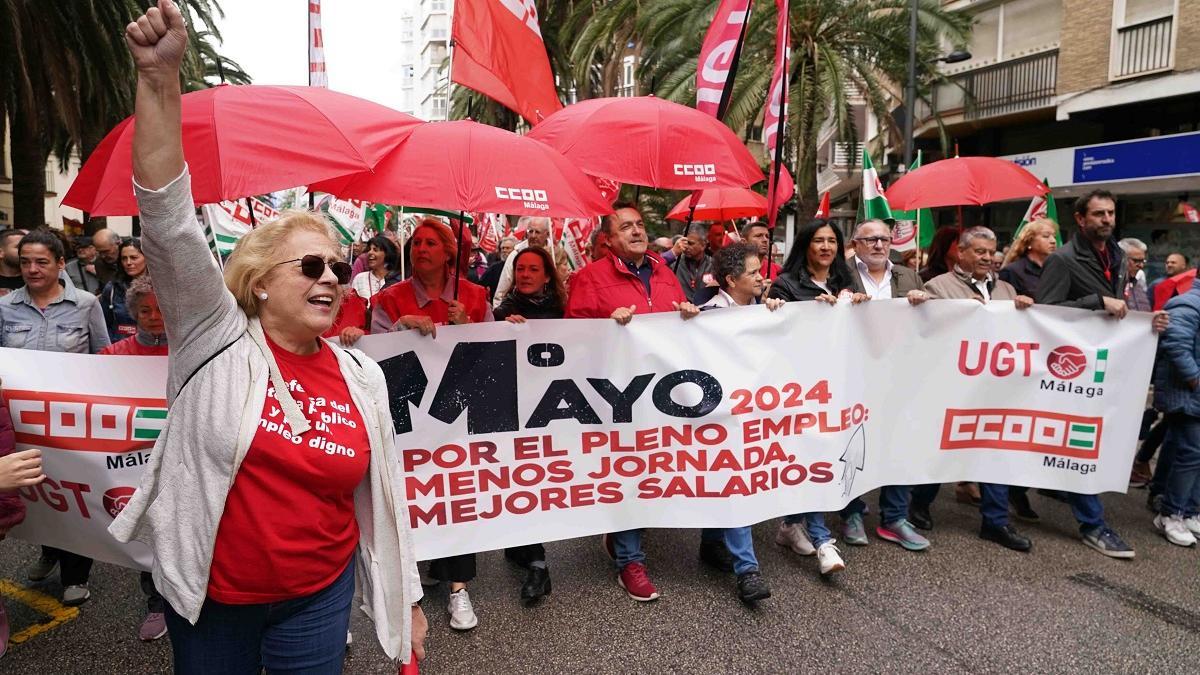 La celebración del Primero de Mayo en Málaga capital, con los sindicatos CCOO y UGT.