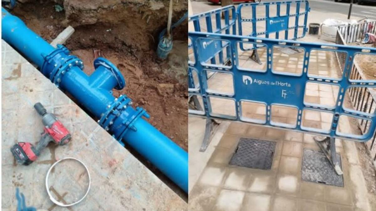 Obras de renovación de un tramo de la red de distribución de agua potable en Torrent