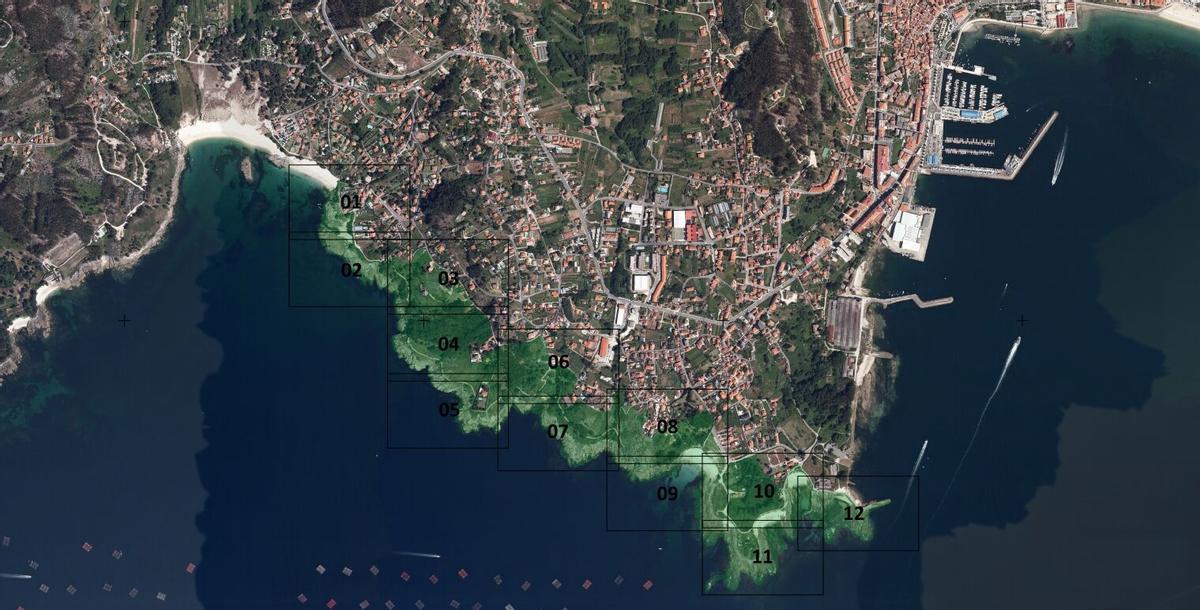 Ámbito del ENIL Punta Balea-As Barreiras en Cangas, delimitado en verde.