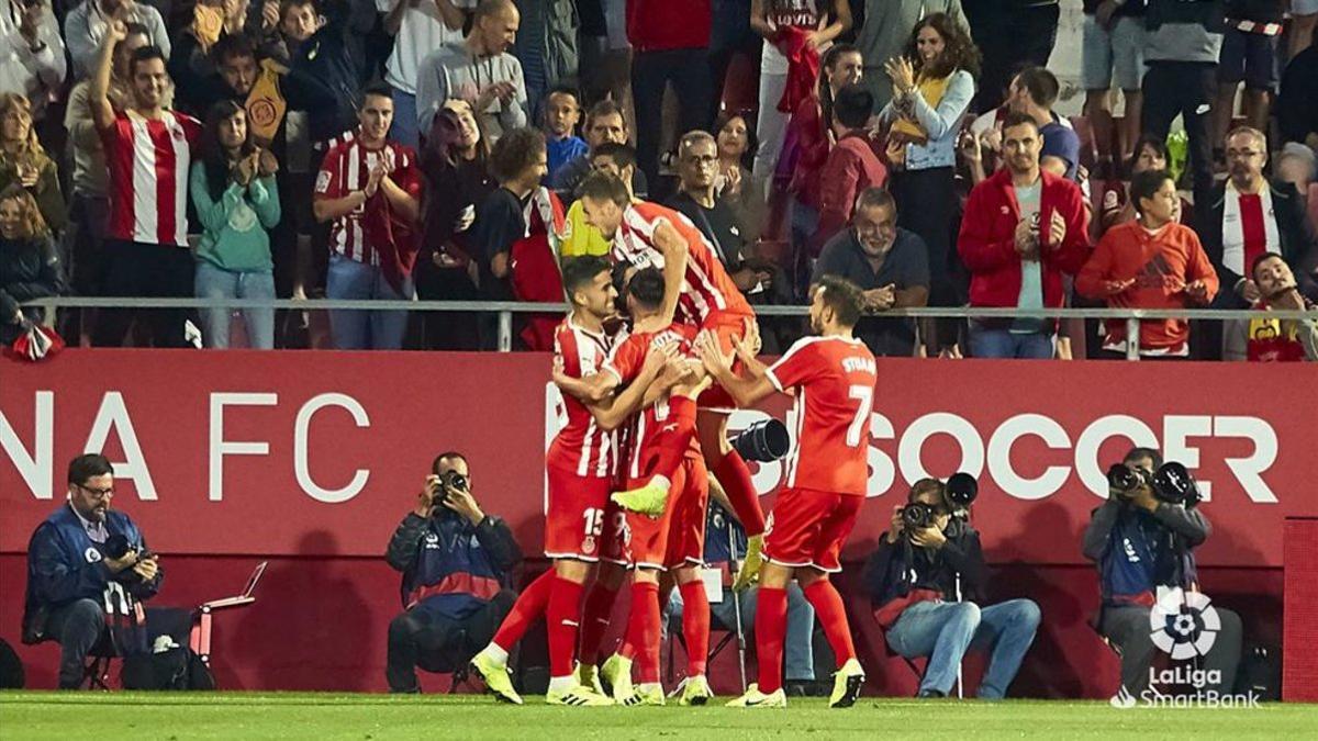 Los jugadores del Girona celebrando uno de los tantos del 3-1 de la primera vuelta