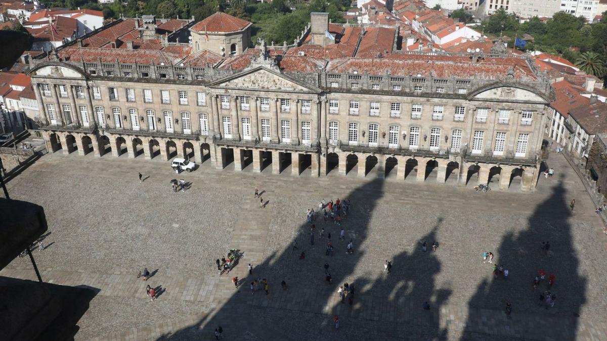 Vista aérea del Pazo de Raxoi, sede de la casa consistorial de Santiago de Compostela