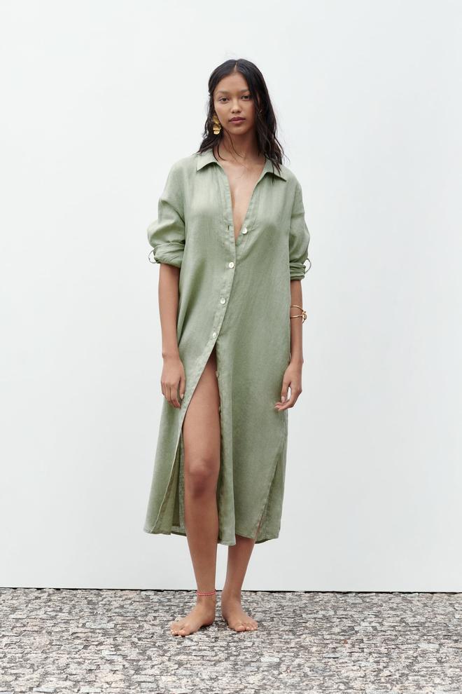 Vestido camisero de lino de Zara