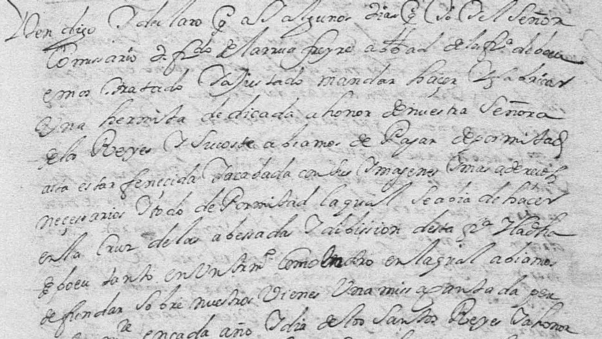 Testamento de Melchor de Mondragón en 1683, en el que alude al acuerdo con Fernando de la Rúa para erigir una capilla entre Coiro y Bueu dedicada a los Reyes Magos.
