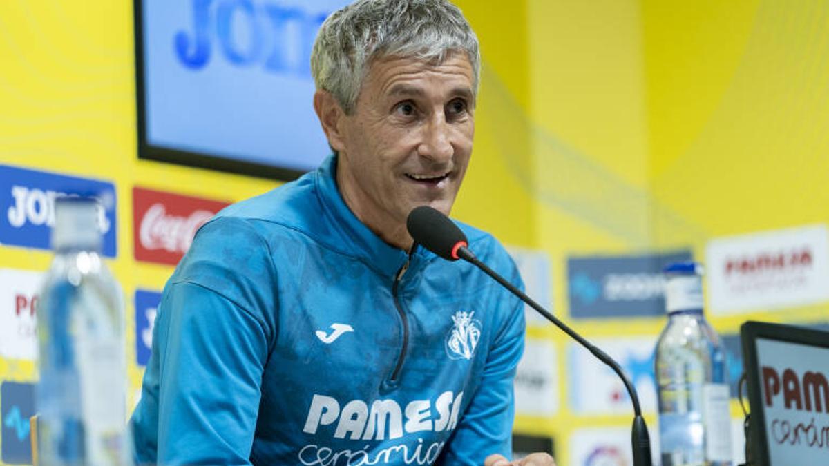 Quique Setién, en una rueda de prensa como entrenador del Villarreal.