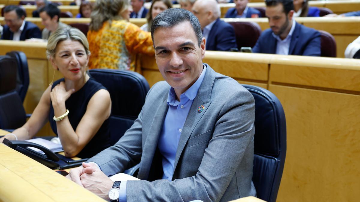 El president espanyol, Pedro Sánchez, i la vicepresidenta segona, Yolanda Díaz, aquest dimarts al Senat