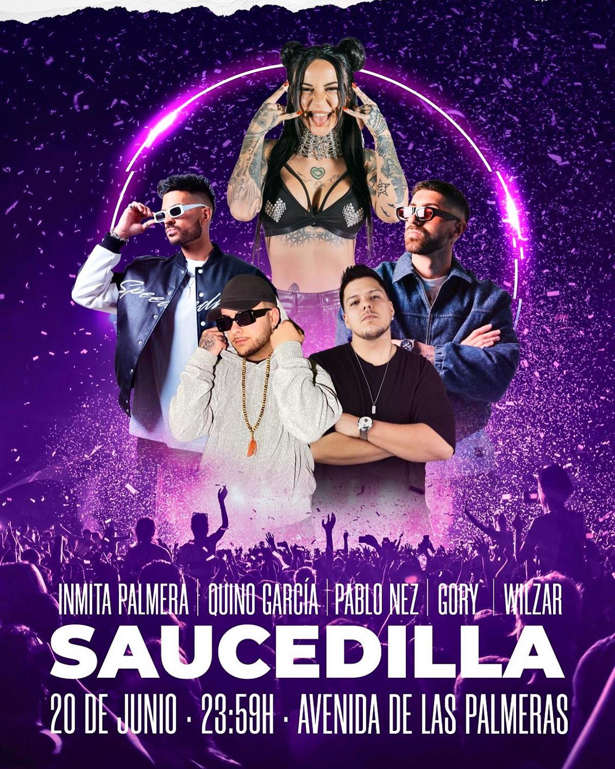 Cartel de la actuación de Inmita Palmera, Quino García, pablo Nez, Gory y Wilzar.