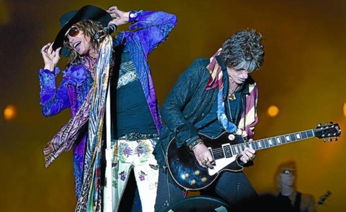 Steven Tyler y Joe Perry, cantante y guitarra de Aerosmith, durante un concierto en Suecia, el año pasado.