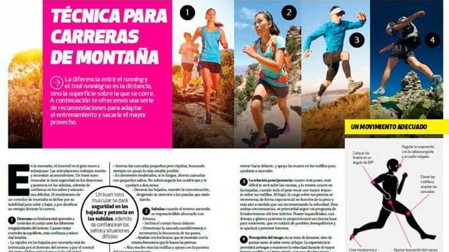 De arriba abajo, un deportista en la montaña, dos de los artículos del coleccionable de esta semana y una joven corriendo.