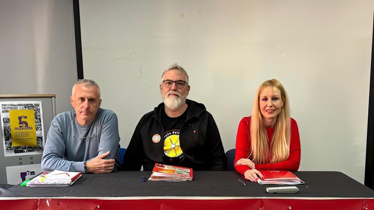Los representantes sindicales de CGT, CCOO y UGT, en una comparecencia conjunta.
