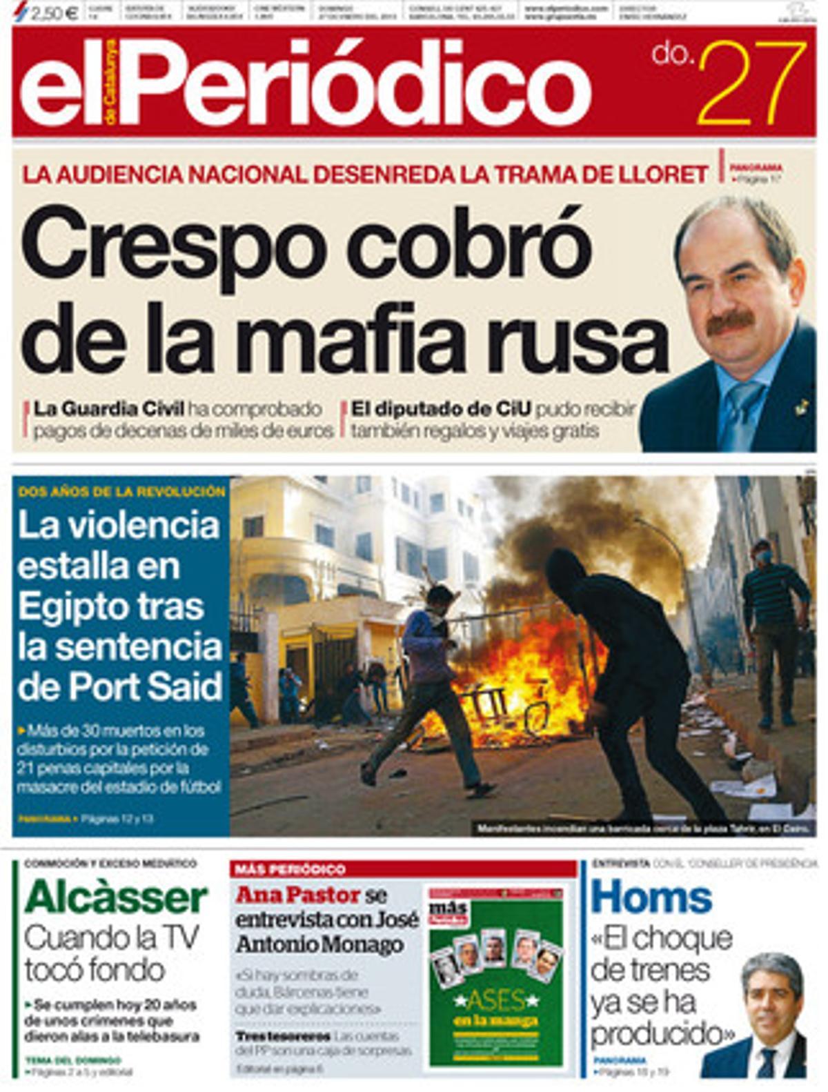 "Crespo cobró de la mafia rusa", en portada de EL PERIÓDICO
