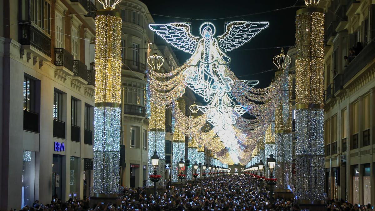 Inauguración del alumbrado en Málaga en la Navidad de 2022