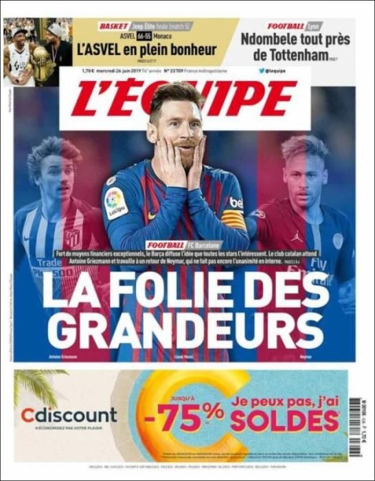 Portada L'ÉQUIPE miércoles 26 de junio de 2019