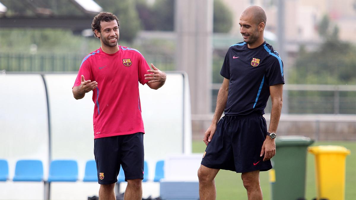 Mascherano y Pep Guardiola, en su etapa en el Barça
