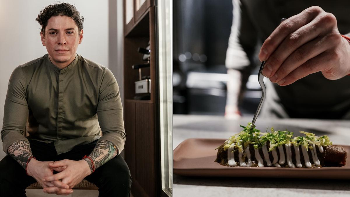 El chef Roberto Ortiz, de Ome, junto a uno de sus platos.
