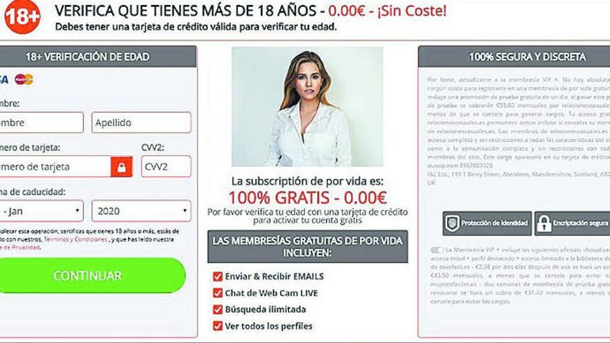 Página final para captar datos de tarjeta a la que conducen enlaces situados en los perfiles falsos analizados.