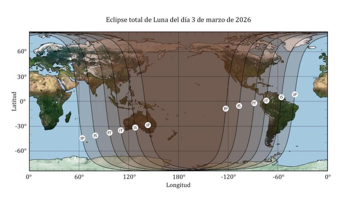 En estos lugares se podrá ver el eclipse de luna total del 3 de marzo de 2026