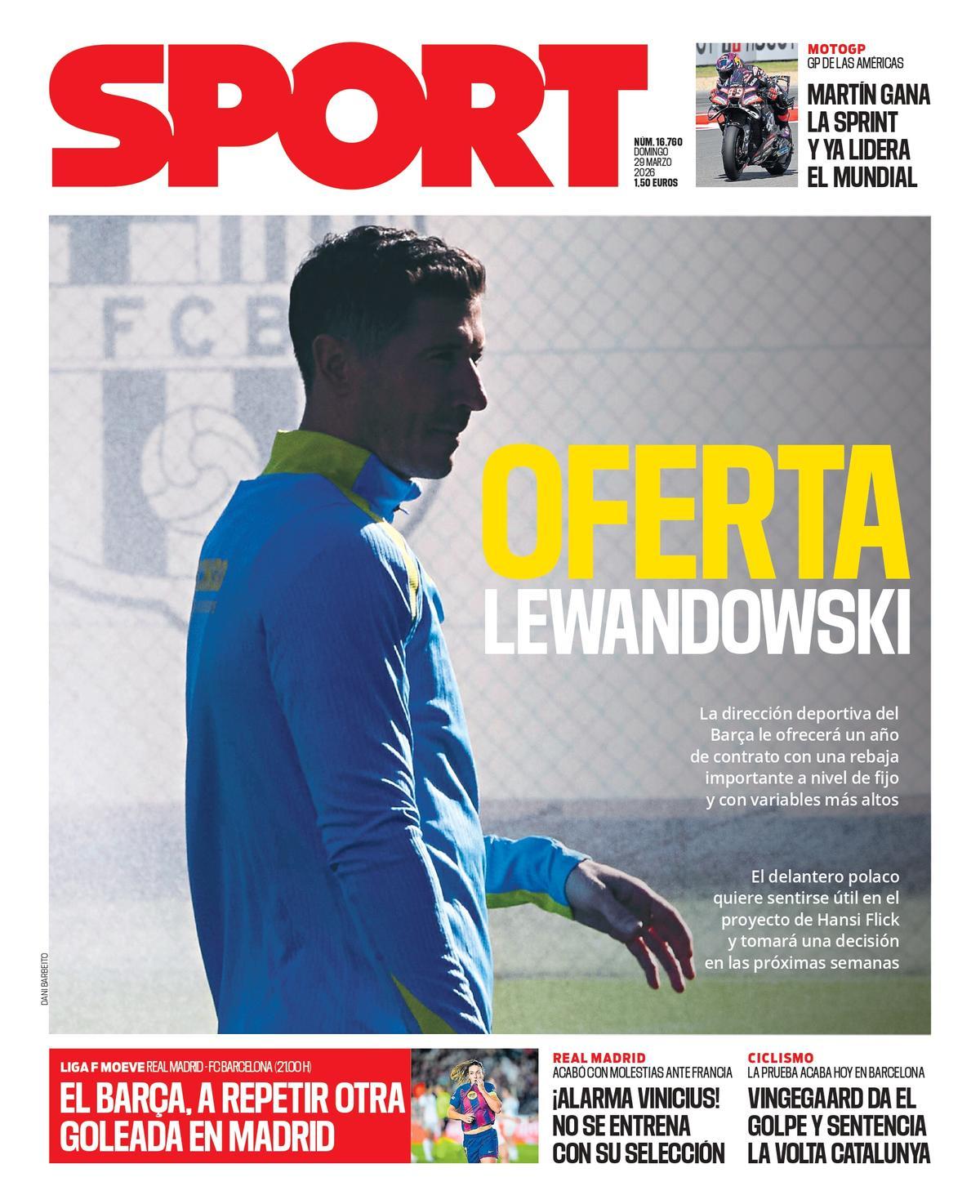 Esta es la portada de SPORT de hoy domingo, 29 de marzo de 2026