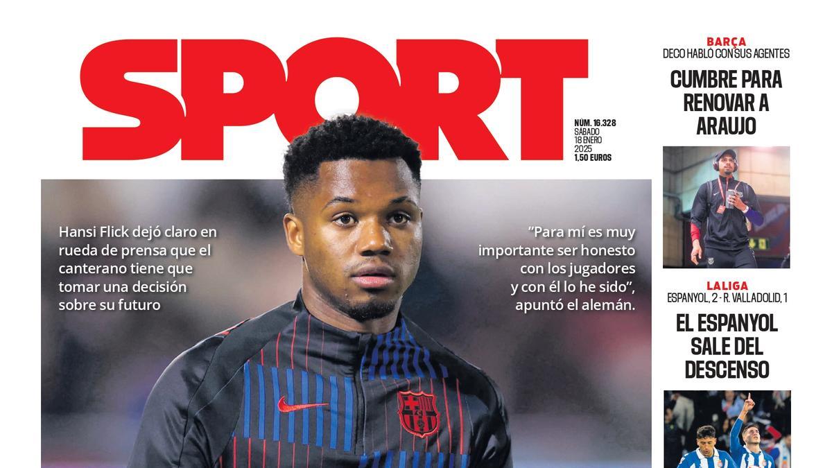 La portada SPORT de hoy, sábado 18 de enero de 2025